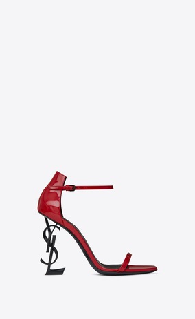 SAINT LAURENT YSL heels Woman OPYUM 110 sandals in red patent leather and black metal a_V4